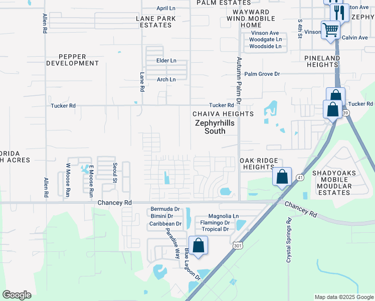 map of restaurants, bars, coffee shops, grocery stores, and more near 3745 Court Street in Zephyrhills