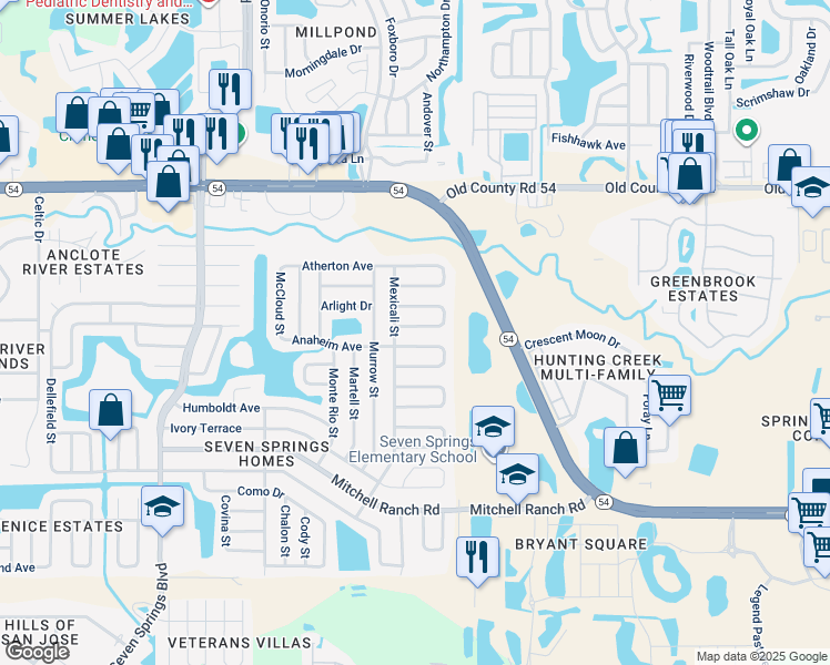 map of restaurants, bars, coffee shops, grocery stores, and more near 7838 Avenal Loop in New Port Richey