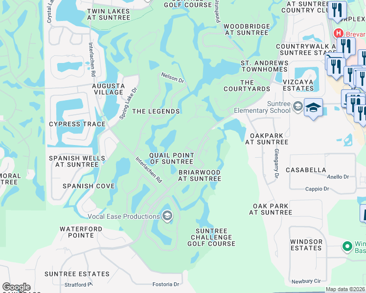 map of restaurants, bars, coffee shops, grocery stores, and more near 830 Ridge Lake Drive in Melbourne