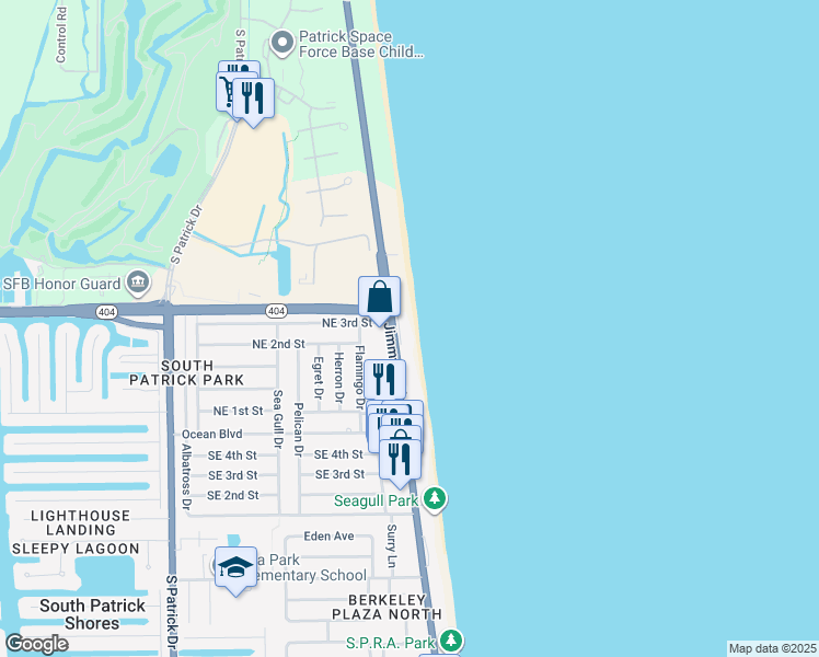 map of restaurants, bars, coffee shops, grocery stores, and more near 105 Highway A1A in Satellite Beach