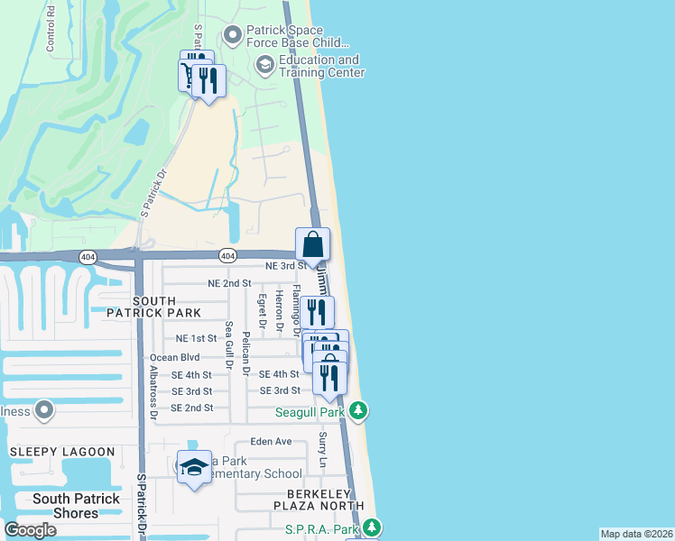 map of restaurants, bars, coffee shops, grocery stores, and more near 123 Florida A1A in Satellite Beach