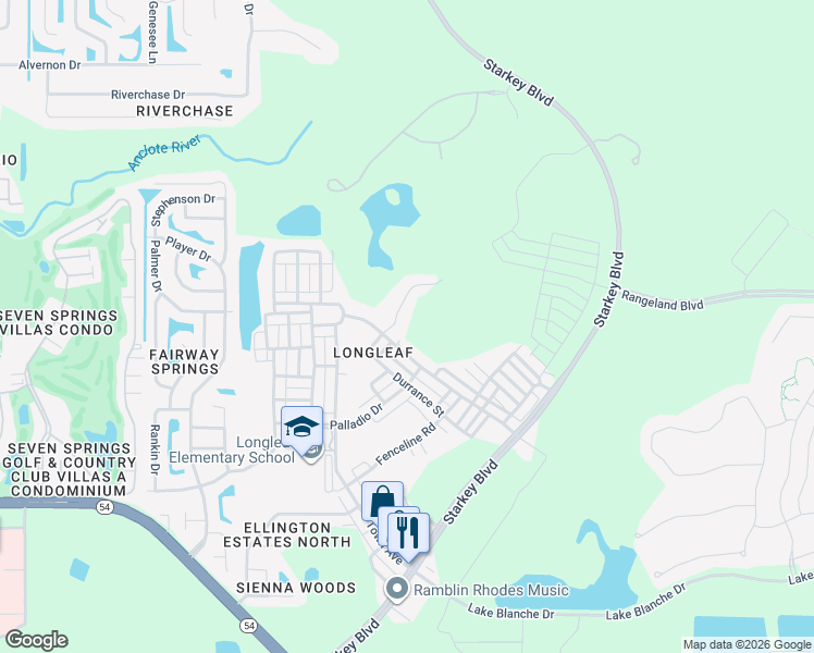 map of restaurants, bars, coffee shops, grocery stores, and more near 10355 Marsha Drive in New Port Richey