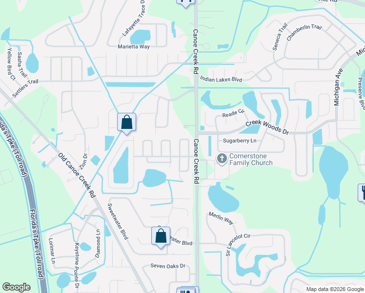 map of restaurants, bars, coffee shops, grocery stores, and more near 2909 Canoe Circle in St. Cloud