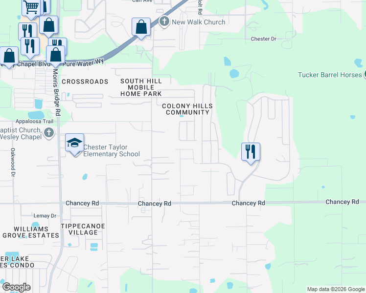 map of restaurants, bars, coffee shops, grocery stores, and more near 35045 Jomar Avenue in Zephyrhills