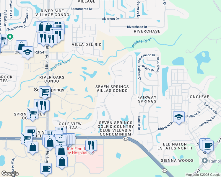 map of restaurants, bars, coffee shops, grocery stores, and more near 3641 Trophy Boulevard in New Port Richey