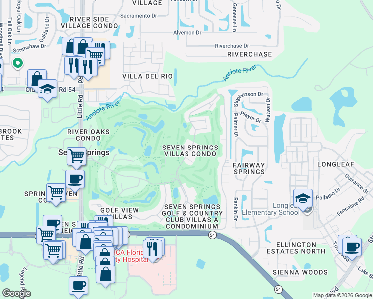 map of restaurants, bars, coffee shops, grocery stores, and more near 3657 Trophy Boulevard in New Port Richey