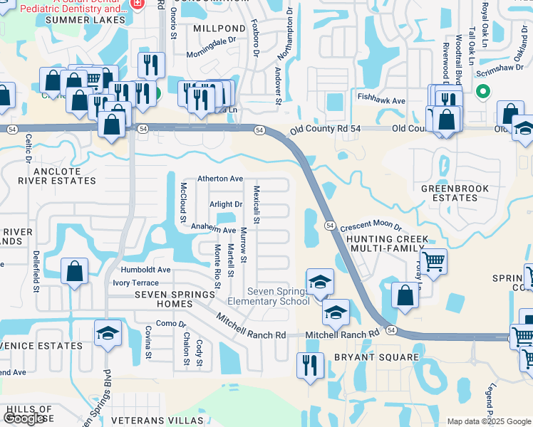 map of restaurants, bars, coffee shops, grocery stores, and more near 7838 Avenal Loop in New Port Richey