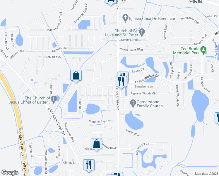 map of restaurants, bars, coffee shops, grocery stores, and more near 2913 Canoe Circle in St. Cloud