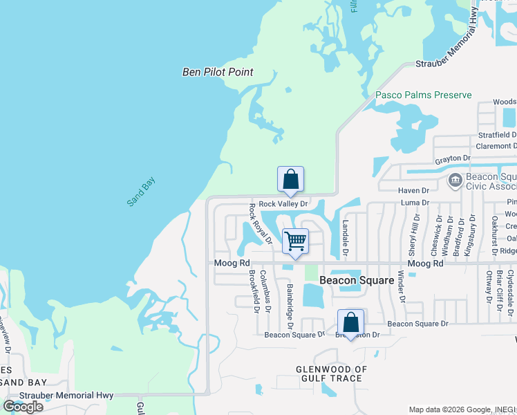 map of restaurants, bars, coffee shops, grocery stores, and more near 3628 Rock Royal Drive in Holiday