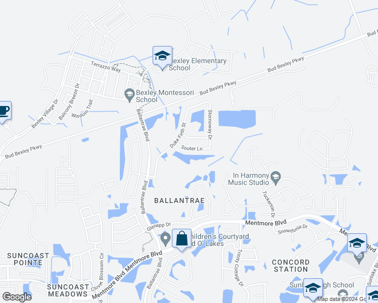 map of restaurants, bars, coffee shops, grocery stores, and more near 17836 Souter Lane in Land O' Lakes