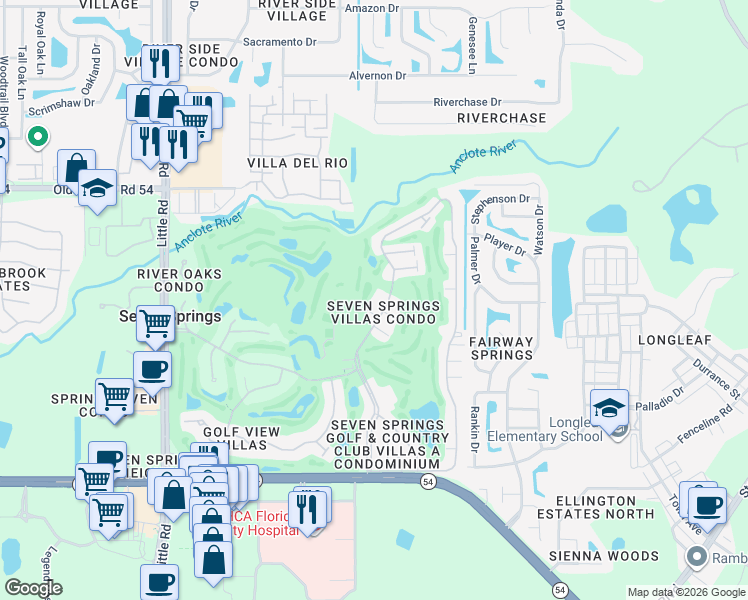 map of restaurants, bars, coffee shops, grocery stores, and more near 3683 Trophy Boulevard in New Port Richey