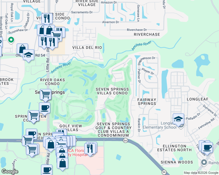 map of restaurants, bars, coffee shops, grocery stores, and more near 3721 Trophy Boulevard in New Port Richey