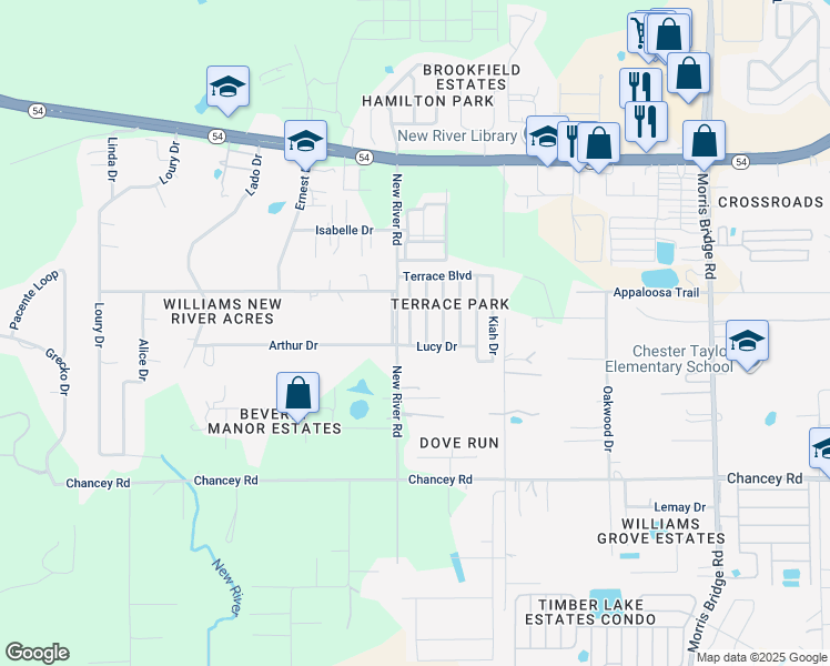 map of restaurants, bars, coffee shops, grocery stores, and more near 3844 Kim Drive in Zephyrhills