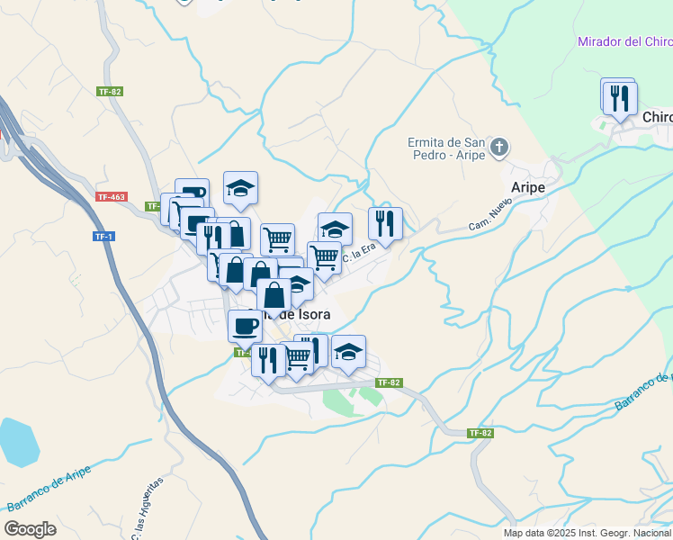 map of restaurants, bars, coffee shops, grocery stores, and more near 36 Avenida Agrupación Musical Isorana in Guía de Isora