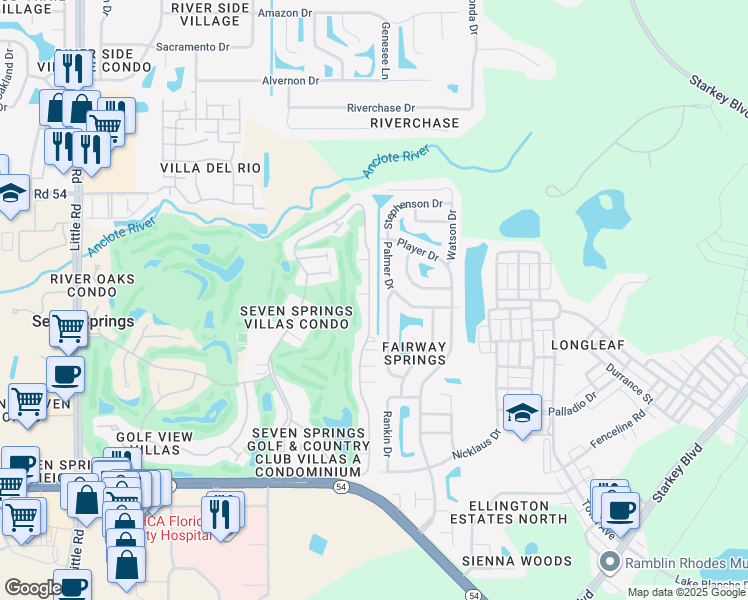 map of restaurants, bars, coffee shops, grocery stores, and more near 3718 Teeside Drive in New Port Richey