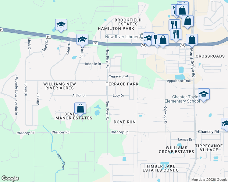 map of restaurants, bars, coffee shops, grocery stores, and more near 3844 Kim Drive in Zephyrhills