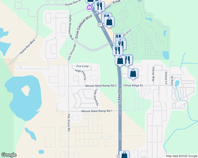 map of restaurants, bars, coffee shops, grocery stores, and more near 204 Silver Palms Circle in Davenport