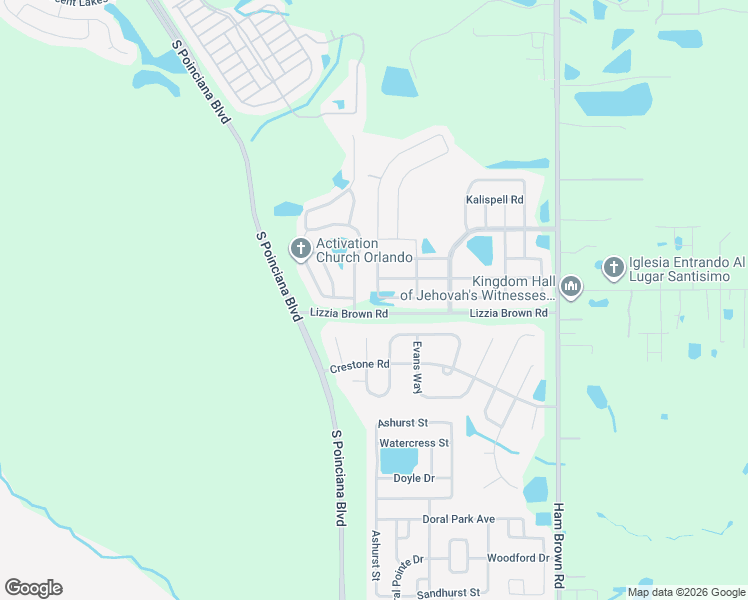 map of restaurants, bars, coffee shops, grocery stores, and more near 4730 Greycliff Prairie Drive in Kissimmee