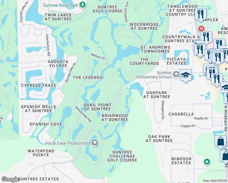 map of restaurants, bars, coffee shops, grocery stores, and more near 804 Ridge Lake Drive in Melbourne