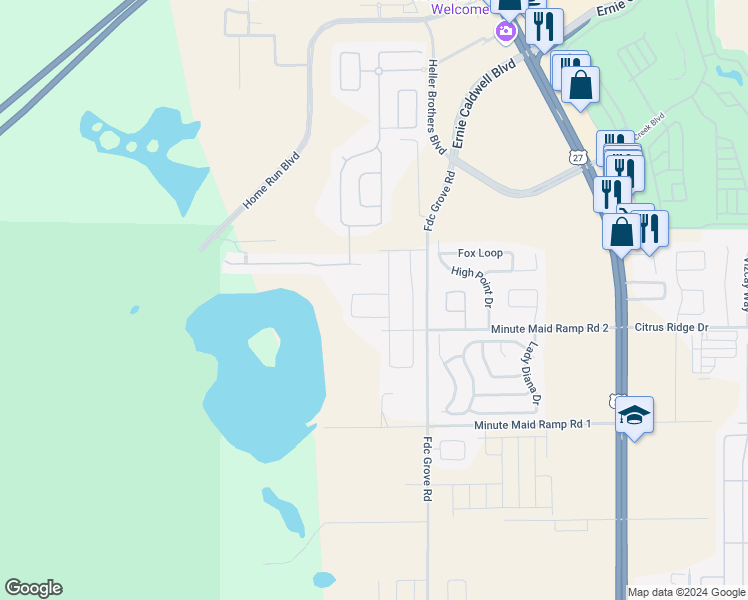 map of restaurants, bars, coffee shops, grocery stores, and more near 117 Flatwoods Loop in Davenport