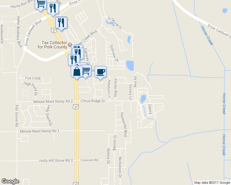 map of restaurants, bars, coffee shops, grocery stores, and more near 169 Vizcay Way in Davenport