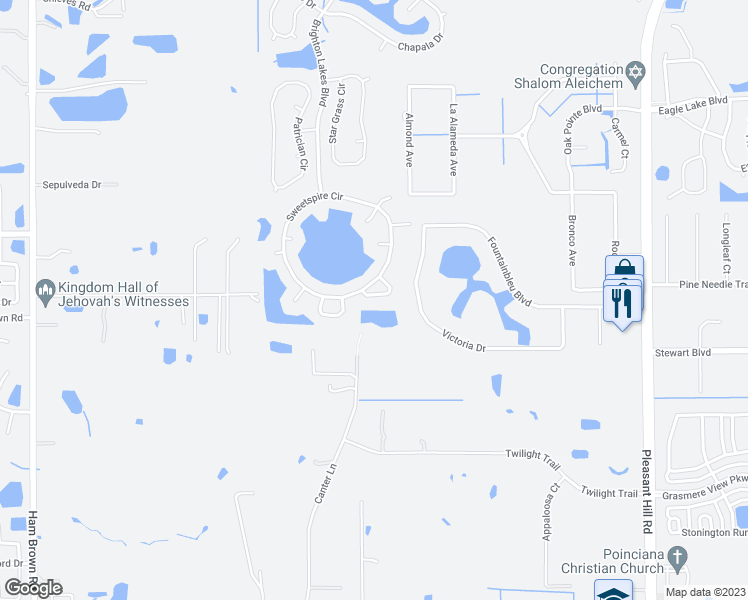 map of restaurants, bars, coffee shops, grocery stores, and more near 4316 Heliotrope Loop in Kissimmee