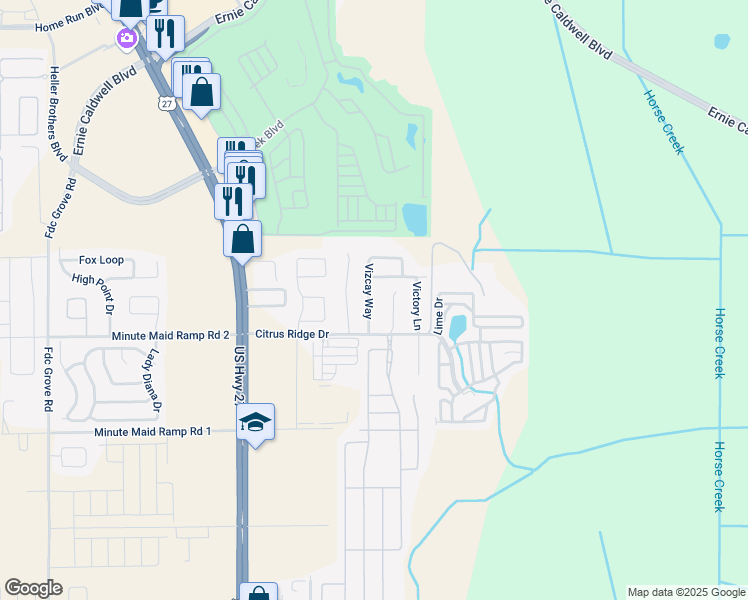 map of restaurants, bars, coffee shops, grocery stores, and more near 227 Vizcay Way in Davenport