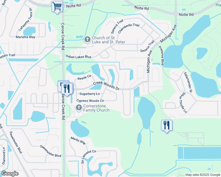 map of restaurants, bars, coffee shops, grocery stores, and more near 1676 Cypress Woods Circle in St. Cloud