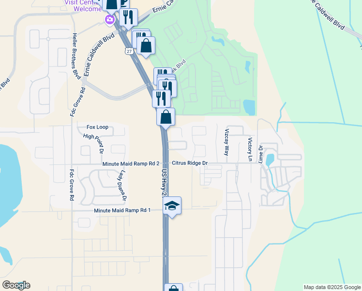 map of restaurants, bars, coffee shops, grocery stores, and more near 42389 US Highway 27 in Davenport