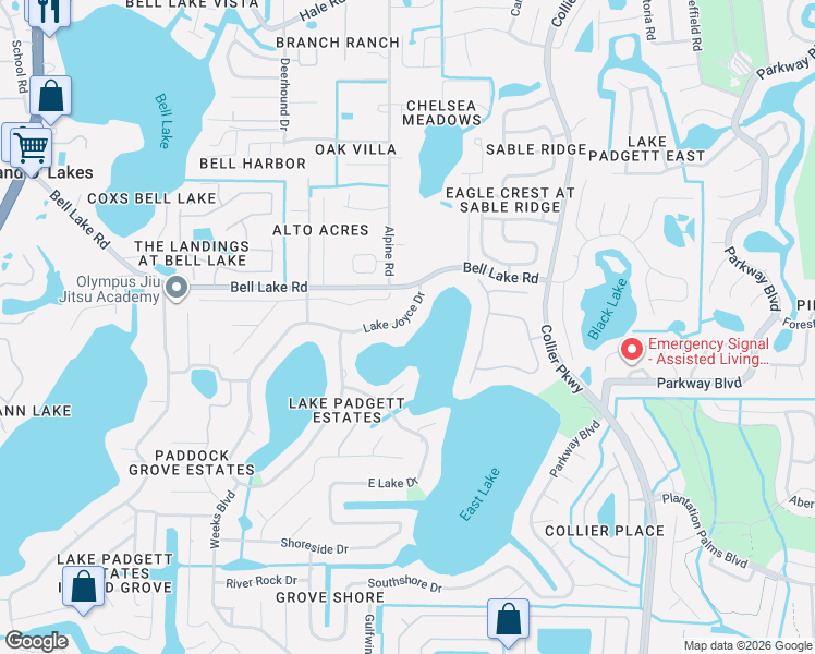 map of restaurants, bars, coffee shops, grocery stores, and more near 3964 Lake Joyce Drive in Land O' Lakes