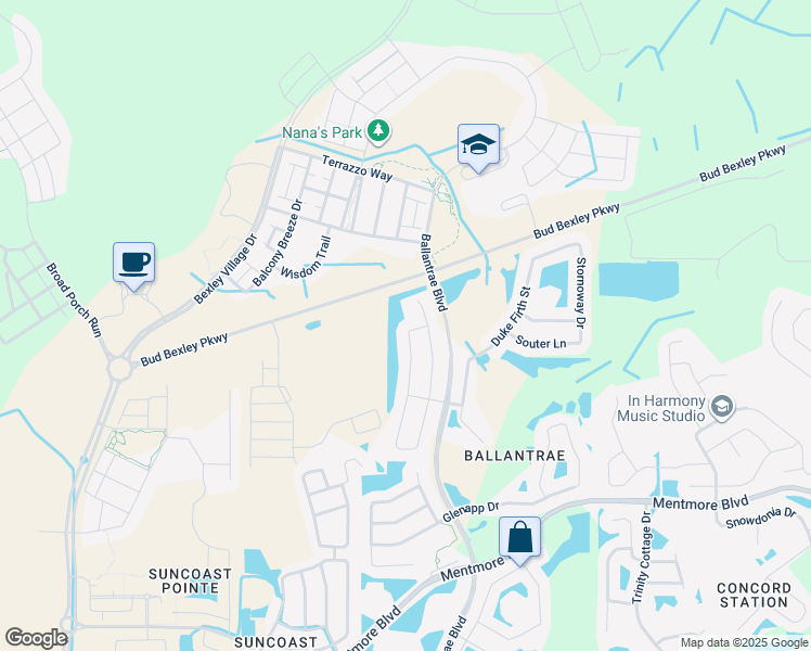 map of restaurants, bars, coffee shops, grocery stores, and more near 3825 Beneraid Street in Land O' Lakes