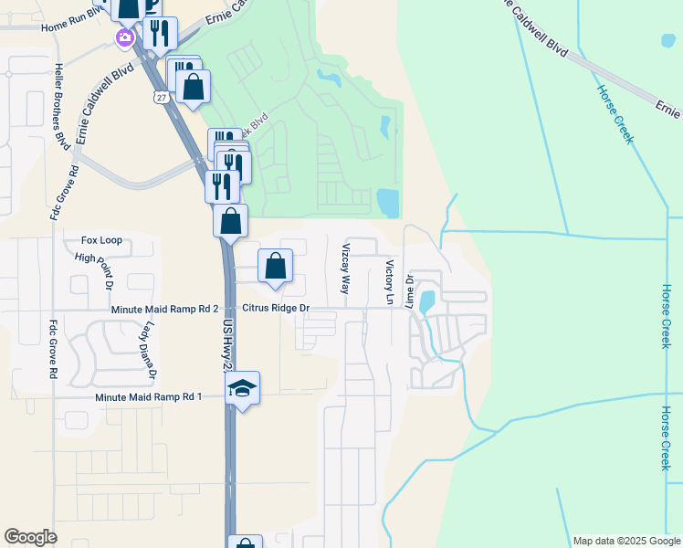 map of restaurants, bars, coffee shops, grocery stores, and more near 227 Vizcay Way in Davenport