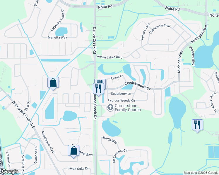 map of restaurants, bars, coffee shops, grocery stores, and more near 1501 Reade Circle in St. Cloud