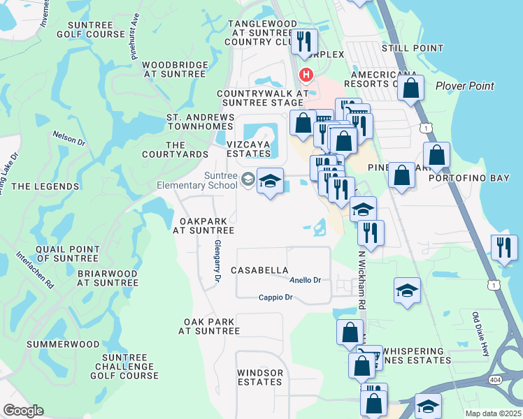 map of restaurants, bars, coffee shops, grocery stores, and more near 900 Jordan Blass Drive in Melbourne