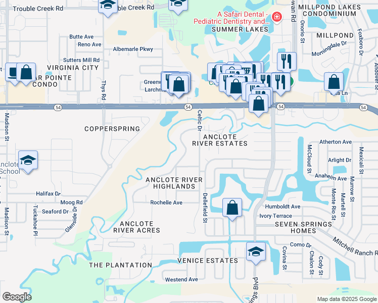 map of restaurants, bars, coffee shops, grocery stores, and more near 3752 Elfers Parkway in New Port Richey