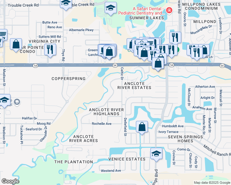 map of restaurants, bars, coffee shops, grocery stores, and more near 3752 Elfers Parkway in New Port Richey
