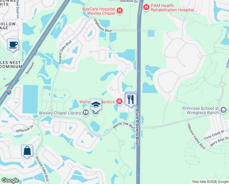 map of restaurants, bars, coffee shops, grocery stores, and more near 27774 Autumn Breeze Circle in Zephyrhills