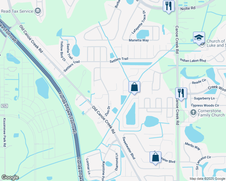 map of restaurants, bars, coffee shops, grocery stores, and more near 2807 Latter Day Court in Saint Cloud