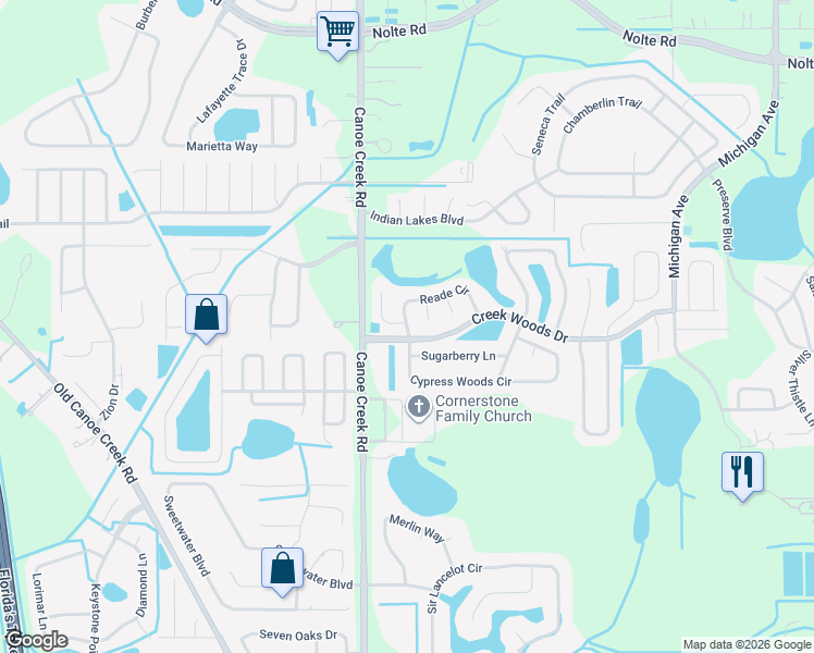 map of restaurants, bars, coffee shops, grocery stores, and more near 1501 Reade Circle in St. Cloud