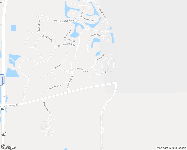 map of restaurants, bars, coffee shops, grocery stores, and more near Perilli Place in Wesley Chapel