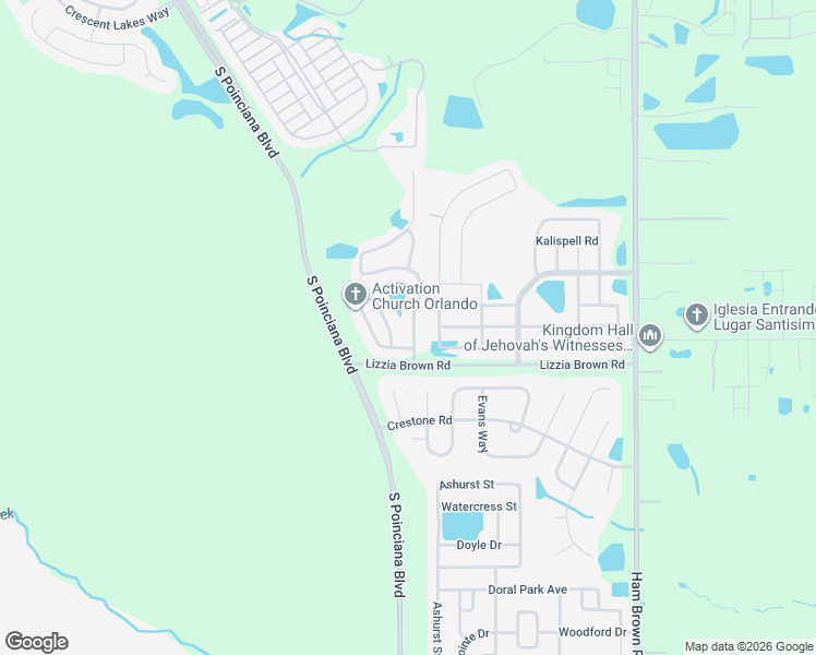 map of restaurants, bars, coffee shops, grocery stores, and more near 2924 Moonstone Bend in Kissimmee
