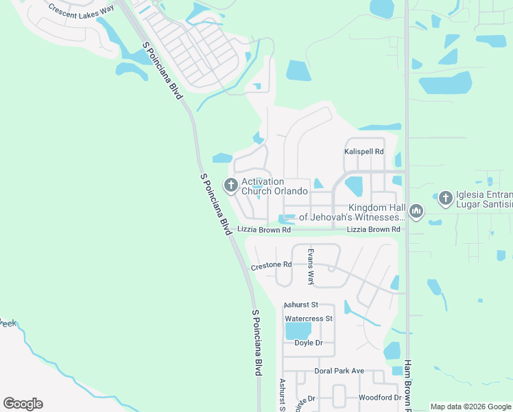 map of restaurants, bars, coffee shops, grocery stores, and more near 2924 Moonstone Bend in Kissimmee