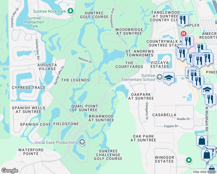 map of restaurants, bars, coffee shops, grocery stores, and more near 801 Willow Creek Lane in Melbourne