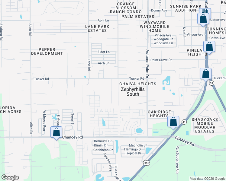 map of restaurants, bars, coffee shops, grocery stores, and more near 3835 Court Street in Zephyrhills
