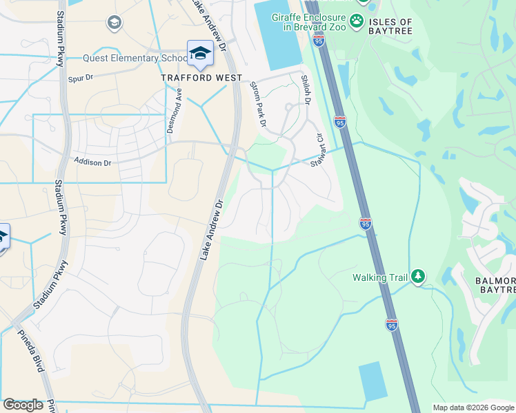 map of restaurants, bars, coffee shops, grocery stores, and more near 8021 Strom Park Drive in Melbourne
