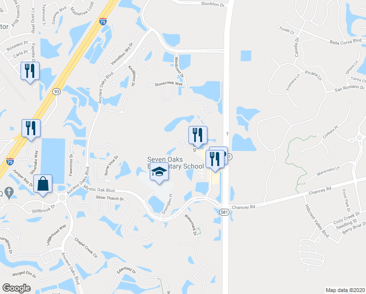 map of restaurants, bars, coffee shops, grocery stores, and more near 27780 Autumn Breeze Circle in Wesley Chapel