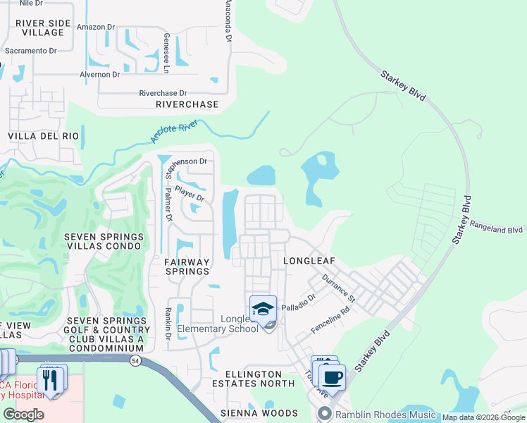 map of restaurants, bars, coffee shops, grocery stores, and more near 3746 Herlong Street in New Port Richey