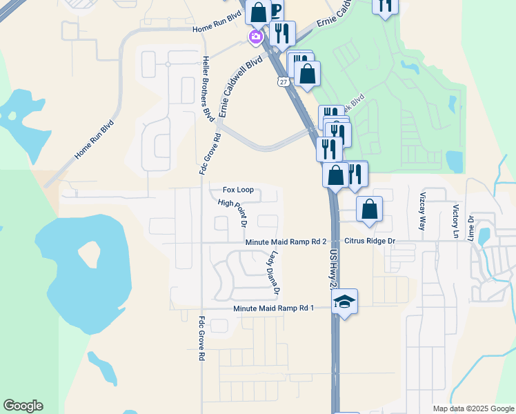 map of restaurants, bars, coffee shops, grocery stores, and more near 408 Silver Palms Circle in Davenport