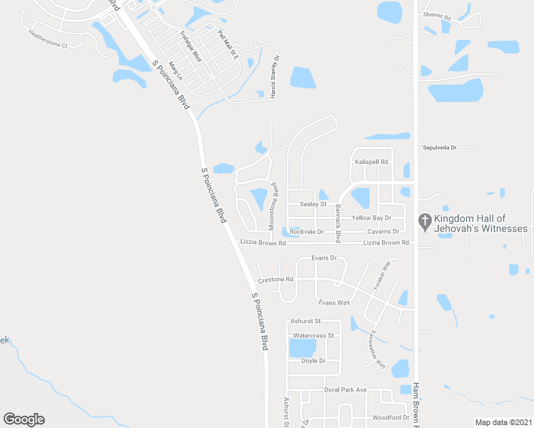 map of restaurants, bars, coffee shops, grocery stores, and more near 2924 Moonstone Bend in Kissimmee