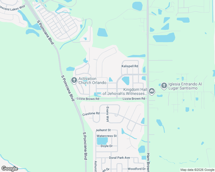 map of restaurants, bars, coffee shops, grocery stores, and more near Glendive Drive in Kissimmee